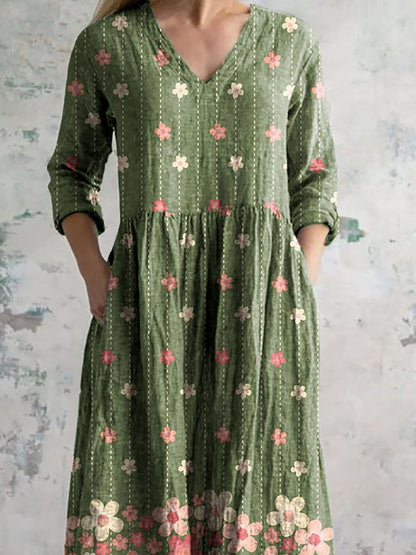 Women's Vintage Floral Print Casual Cotton Dress