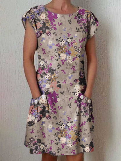 Women's Classic Floral Cotton and Linen Dress