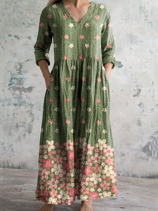 Women's Vintage Floral Print Casual Cotton Dress