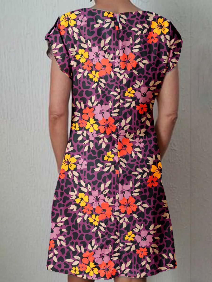 Women's Classic Art Floral Print Cotton and Linen  Dress