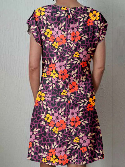 Women's Classic Art Floral Print Cotton and Linen  Dress