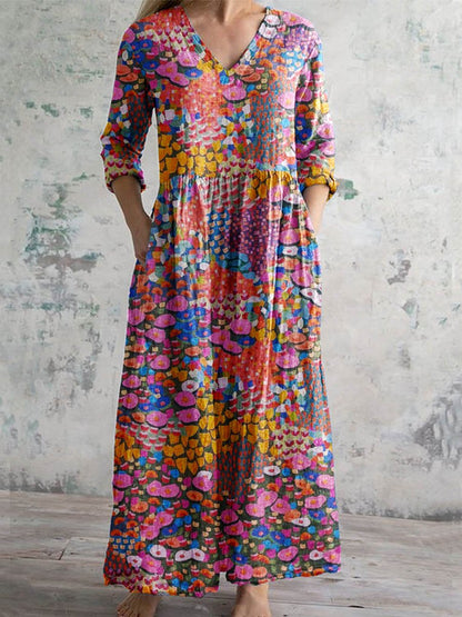 Women's Elegant Ethnic Geometric Floral Pattern Cotton Dress