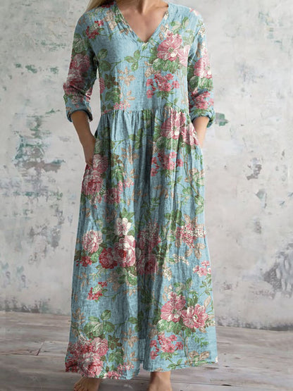 Women's Vintage Floral Print Casual Cotton Dress