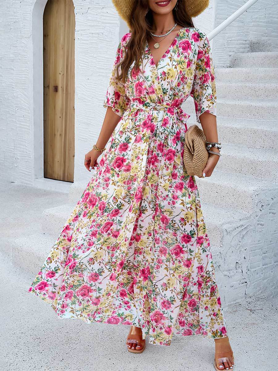 Women's Elegant Printed Waist Dress