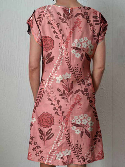 Women's Classic Elegant Rose Pattern Cotton and Linen Dress