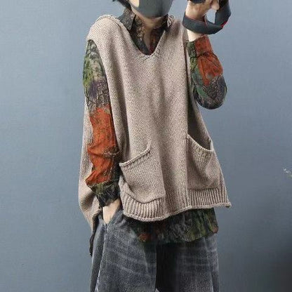 2024 New Loose Large Size Literary Hooded Knit Waistcoat Sweater Coat