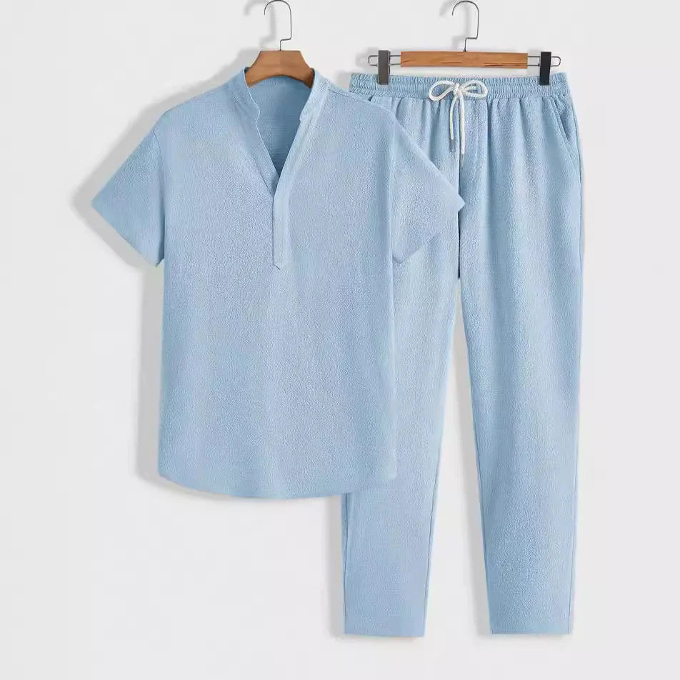 Modern men’s lounge set with stand-collar polo & pants – men