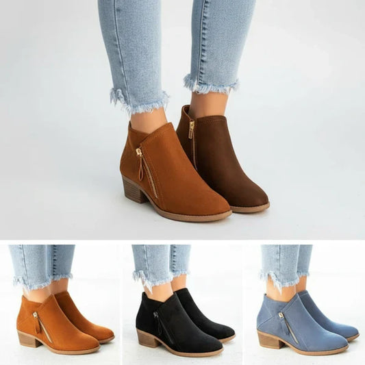 Women’s ankle booties low heel side zipper – women