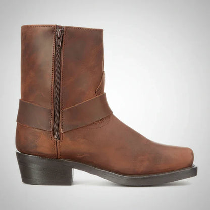 Men’s cowboy ankle boots leather harness biker – men