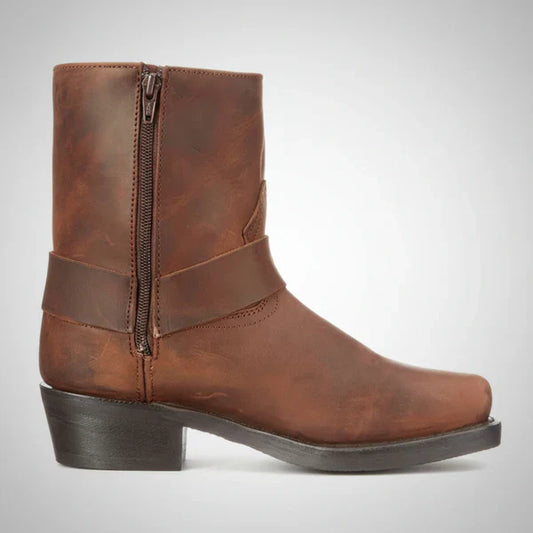 Men’s cowboy ankle boots leather harness biker – men