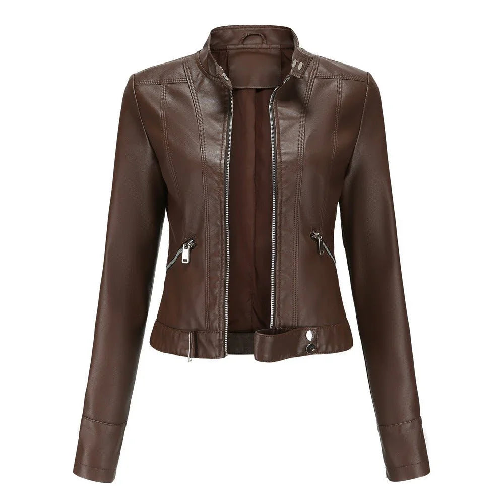 Elegant women's biker jacket with tailored cut