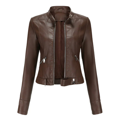 Elegant women's biker jacket with tailored cut