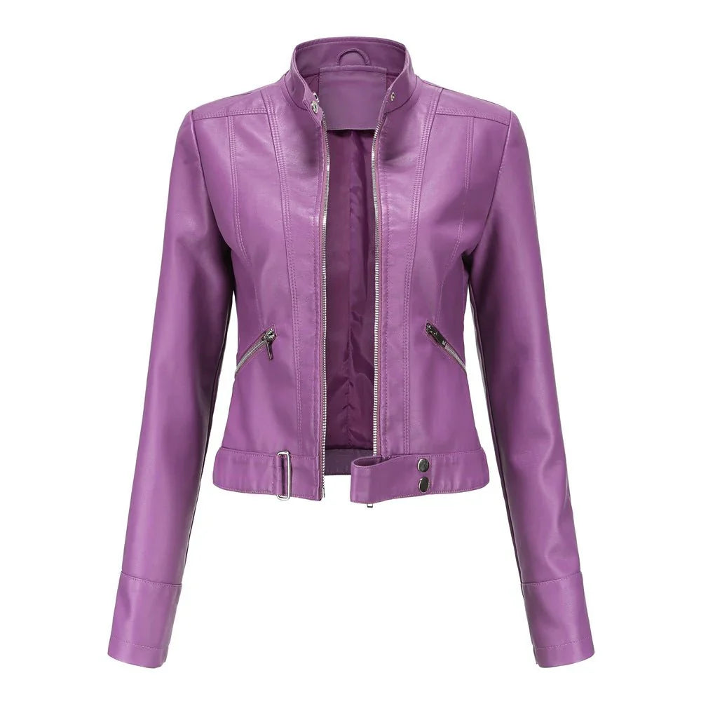 Elegant women's biker jacket with tailored cut