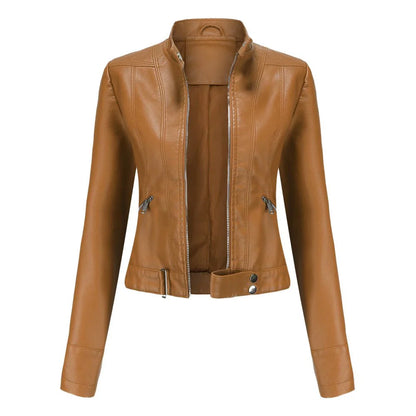 Elegant women's biker jacket with tailored cut