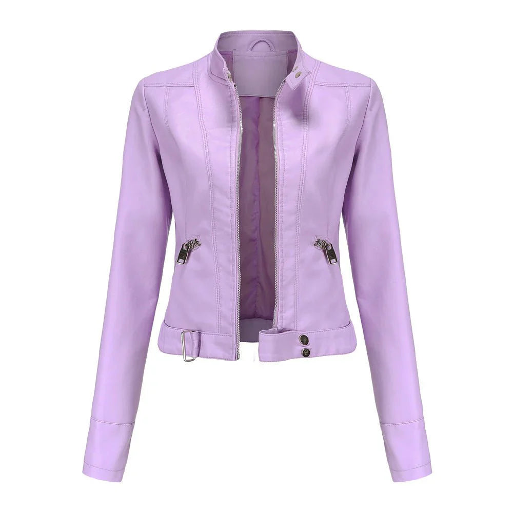 Elegant women's biker jacket with tailored cut