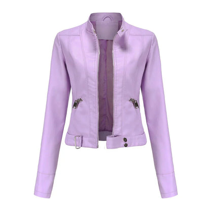 Elegant women's biker jacket with tailored cut