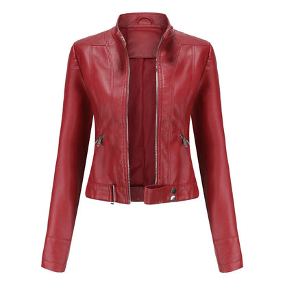 Elegant women's biker jacket with tailored cut