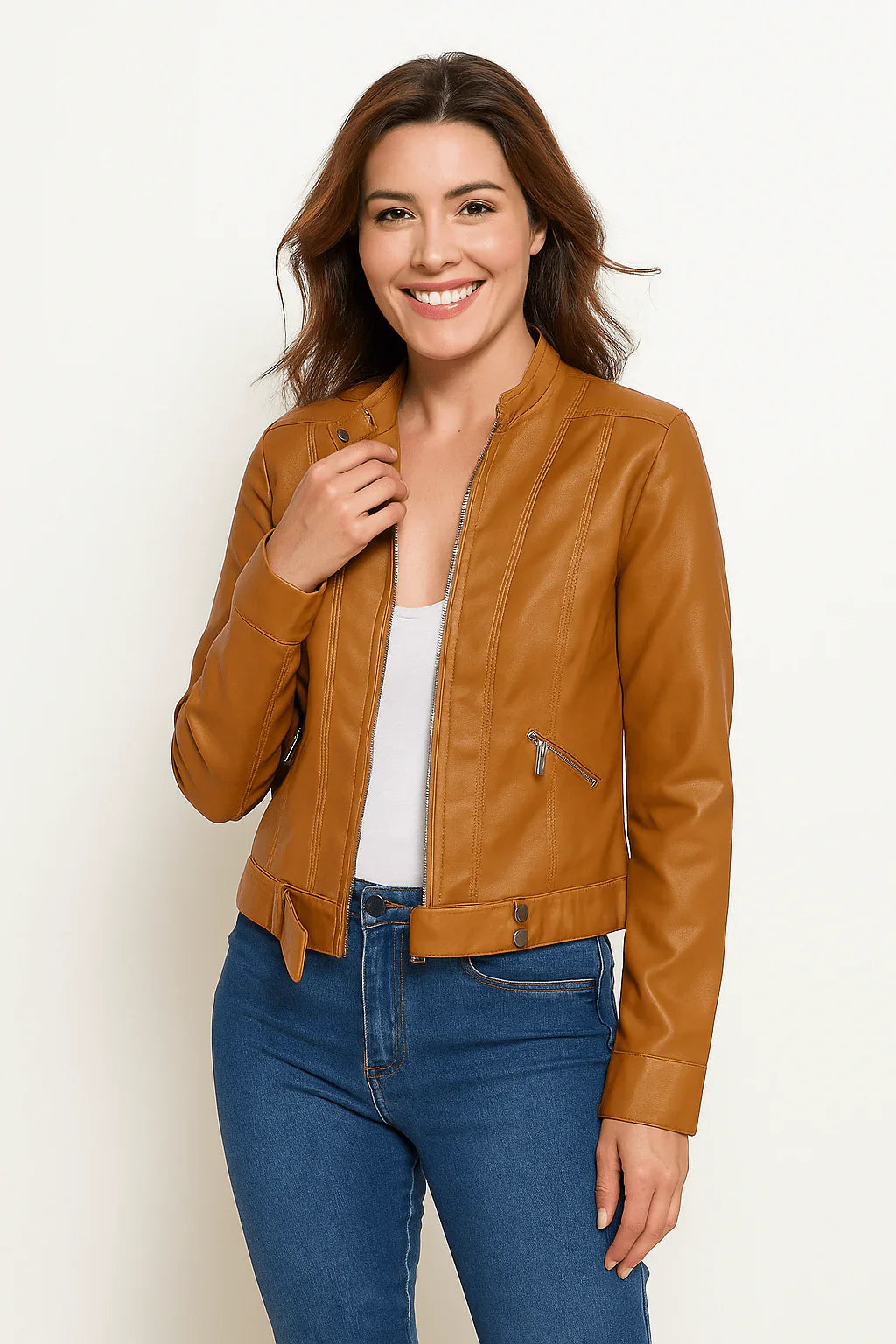 Elegant women's biker jacket with tailored cut