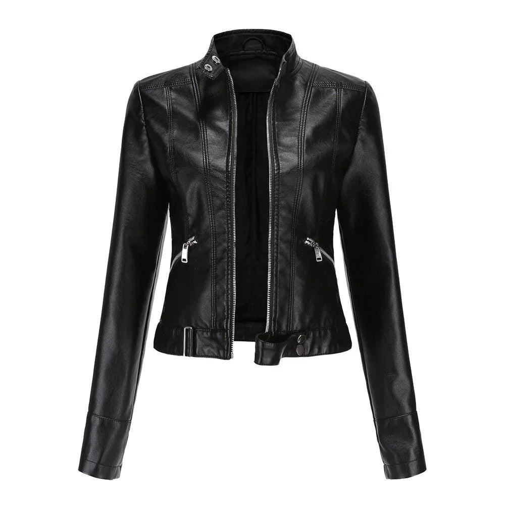 Elegant women's biker jacket with tailored cut
