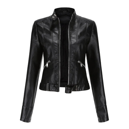 Elegant women's biker jacket with tailored cut