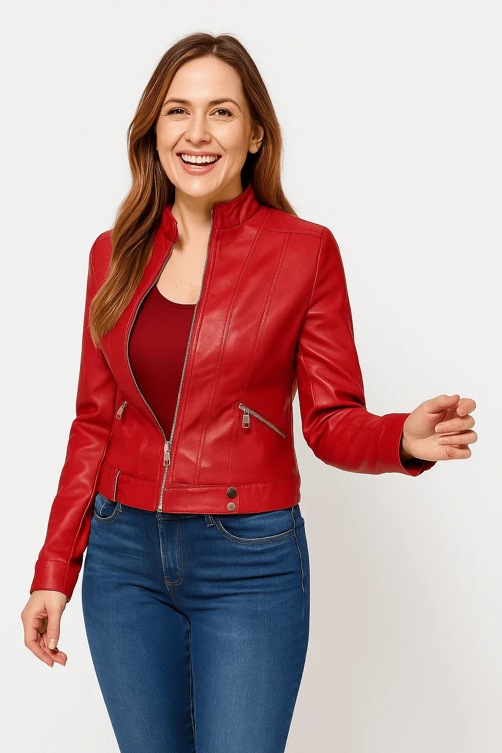 Elegant women's biker jacket with tailored cut