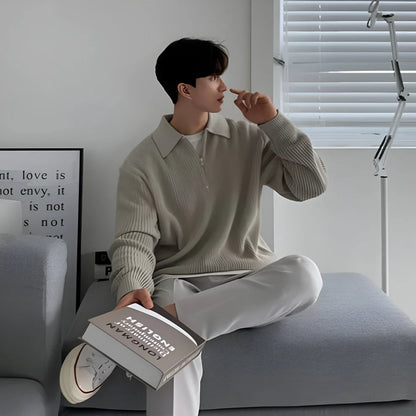 Men's ribbed zip-up sweater with collar – men