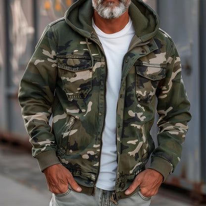 Emiliano men's cargo jacket with hood in camouflage style