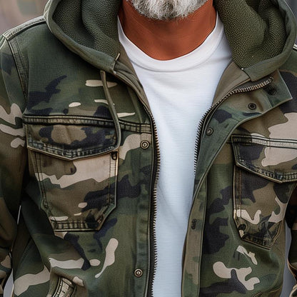 Emiliano men's cargo jacket with hood in camouflage style