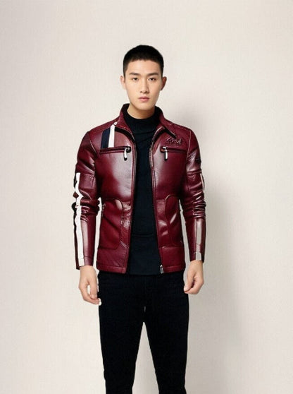 The Vincent Faux Leather Moto Biker Jacket - Maroon