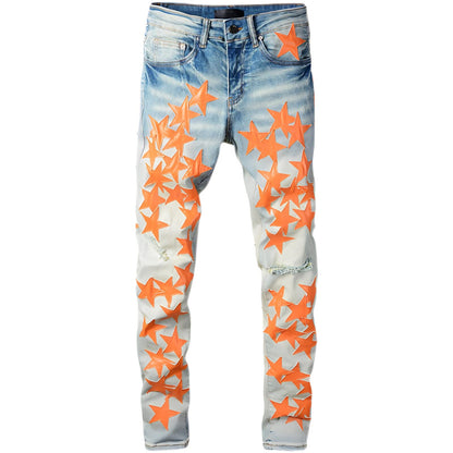 The Hollywood Patchwork Denim Jeans - Orange