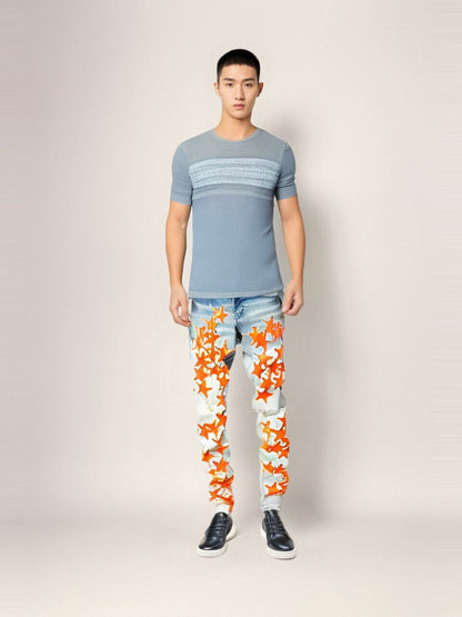 The Hollywood Patchwork Denim Jeans - Orange