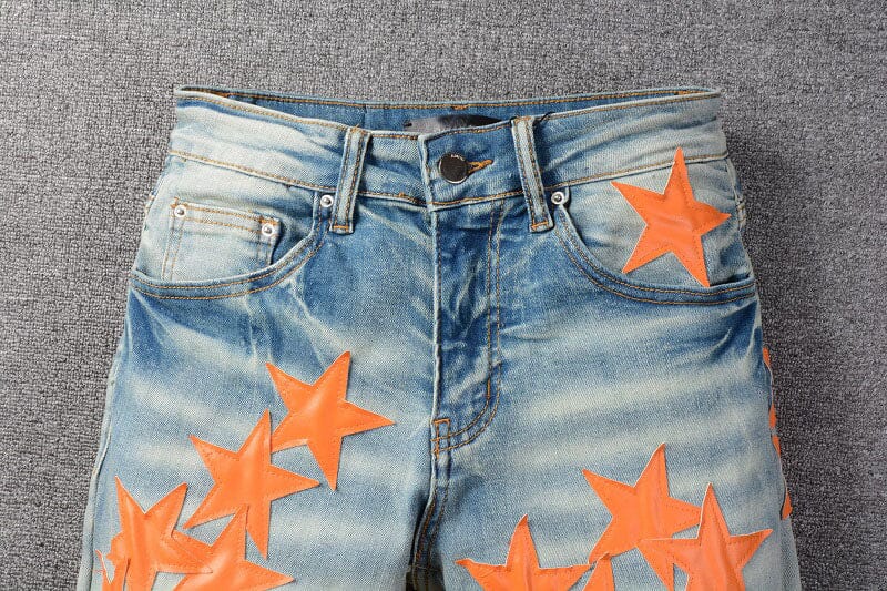 The Hollywood Patchwork Denim Jeans - Orange