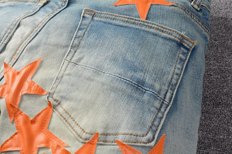 The Hollywood Patchwork Denim Jeans - Orange