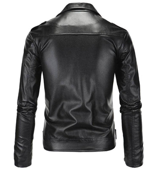 The Harley Slim Fit Faux Leather Moto Biker Jacket - Black