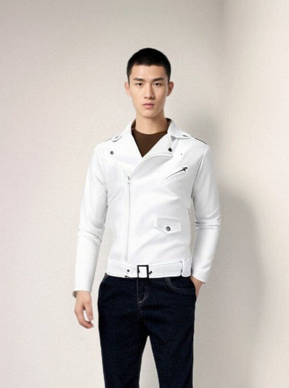 The Harley Slim Fit Faux Leather Moto Biker Jacket - Pearl