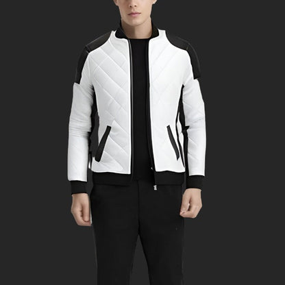 The Anton Quilted Faux Leather Moto Biker Jacket - White