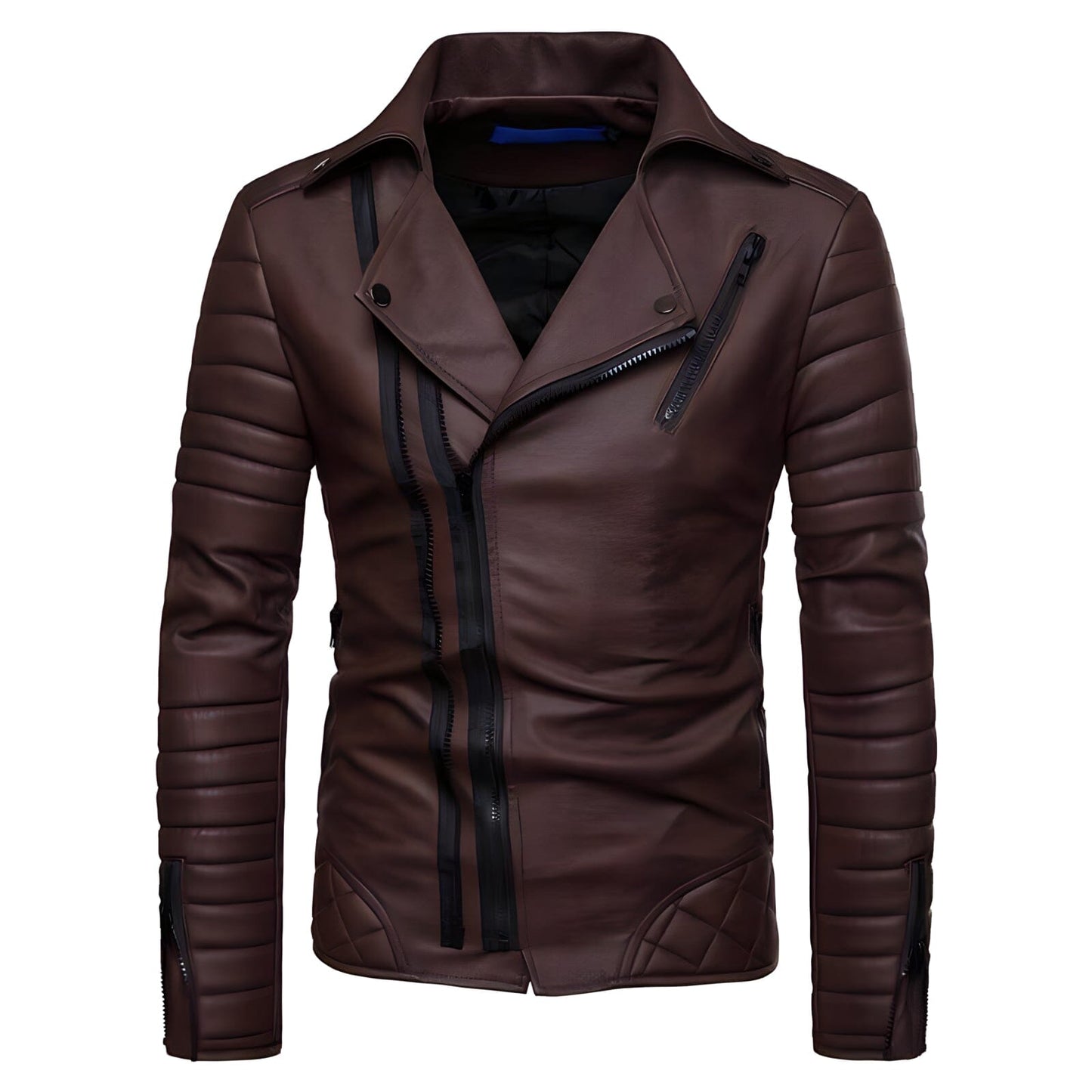 The Riccardo Faux Leather Striped Biker Jacket - Coffee