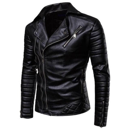 The Riccardo Faux Leather Striped Biker Jacket - Jet Black