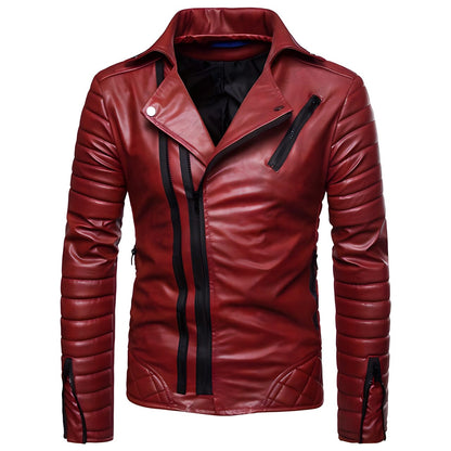 The Riccardo Faux Leather Striped Biker Jacket - Maroon