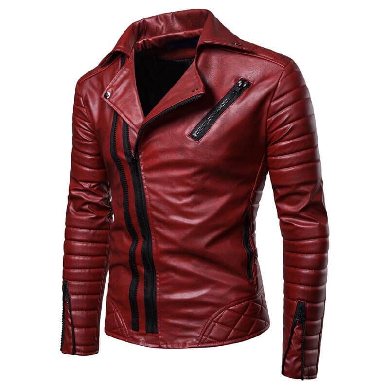 The Riccardo Faux Leather Striped Biker Jacket - Maroon