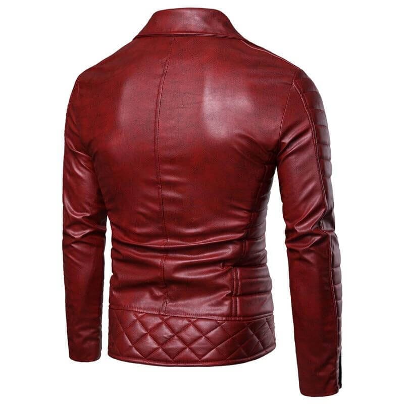 The Riccardo Faux Leather Striped Biker Jacket - Maroon