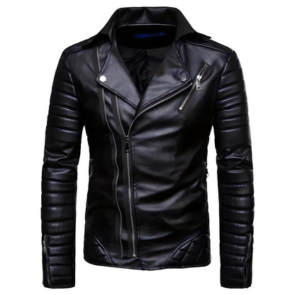 The Riccardo Faux Leather Striped Biker Jacket - Jet Black