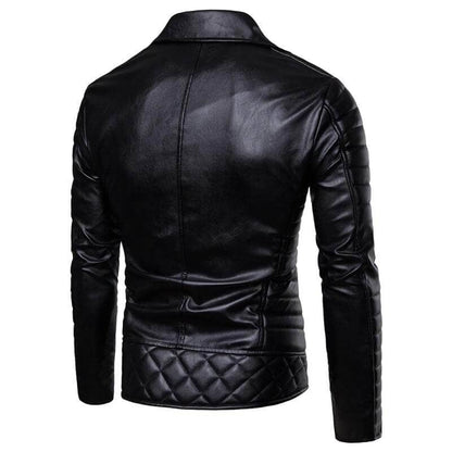 The Riccardo Faux Leather Striped Biker Jacket - Jet Black