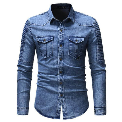 The Louis Slim Fit Long Sleeve Denim Shirt - Ice Blue