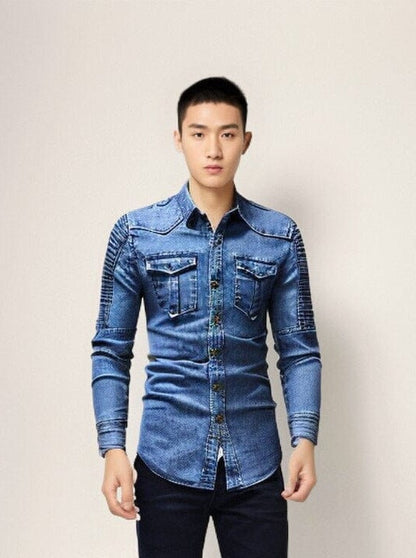 The Louis Slim Fit Long Sleeve Denim Shirt - Ice Blue