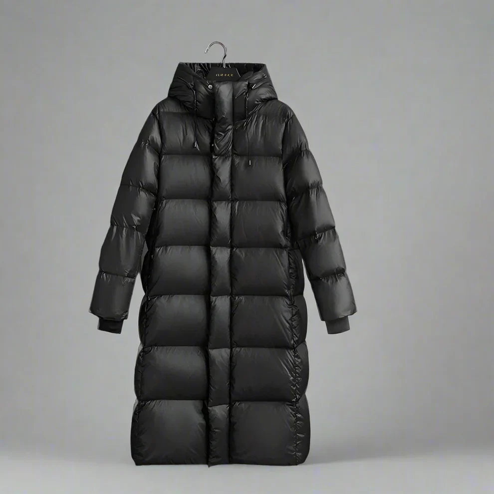 Women's long puffer winter coat with hood - women