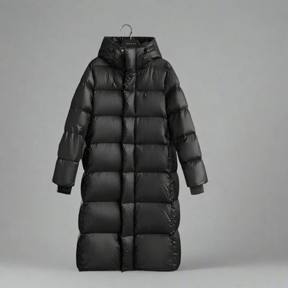 Women's long puffer winter coat with hood - women
