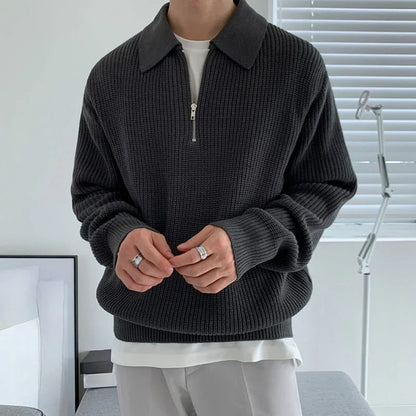 Men's ribbed zip-up sweater with collar – men