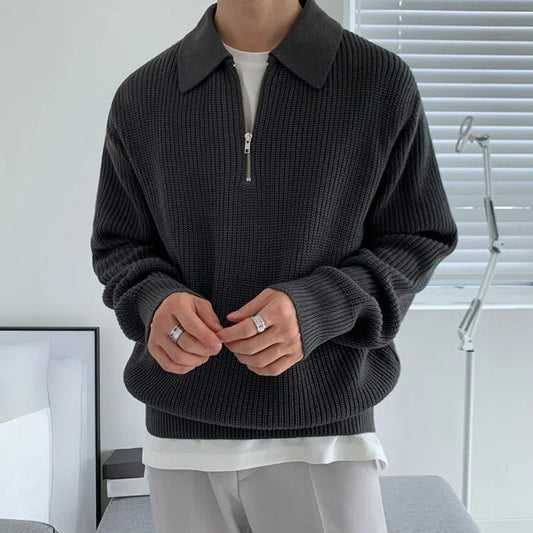 Men's ribbed zip-up sweater with collar – men