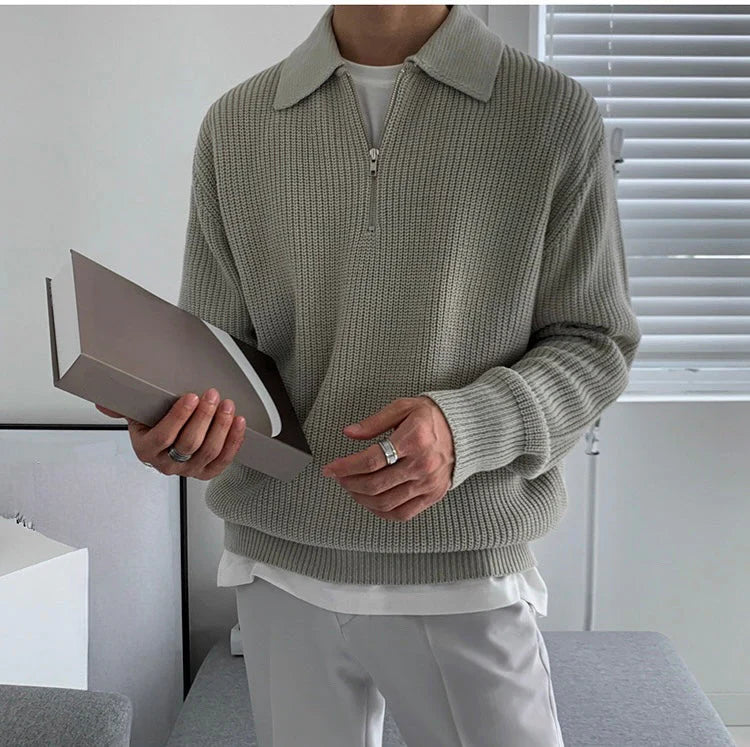 Men's ribbed zip-up sweater with collar – men